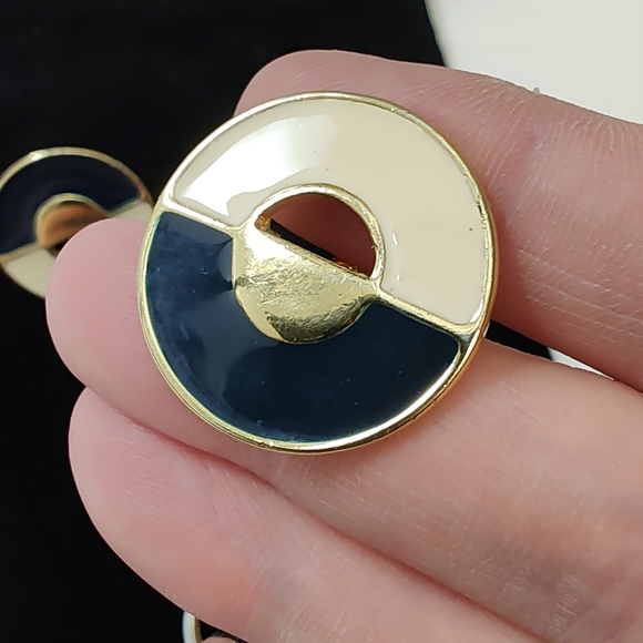 Vintage MONET Gold tone Enamel Clip-on Earrings 2 Pair Lot Bundle - Picture 4 of 8